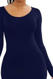 Round Neck Long Sleeve Maxi Wrap Dress - Trendsi - Flyclothing LLC
