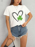 Heart Lucky Clover Short Sleeve T-Shirt - Trendsi - Flyclothing LLC