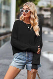 Round Neck Drop Shoulder Long Sleeve Sweater - Trendsi - Flyclothing LLC