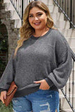 Plus Size Waffle-Knit Round Neck Dropped Shoulder Sweater - Trendsi - Flyclothing LLC