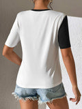 Contrast Color Round Neck Short Sleeve Tee - Trendsi - Flyclothing LLC