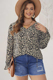 Plus Size Floral Flounce Sleeve Tie-Neck Blouse - Trendsi - Flyclothing LLC