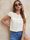 Tie Neck Ruffled Short Sleeve Blouse - Trendsi - Flyclothing LLC