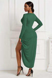 High-low Ruched Surplice Long Sleeve Dress - Trendsi - Flyclothing LLC
