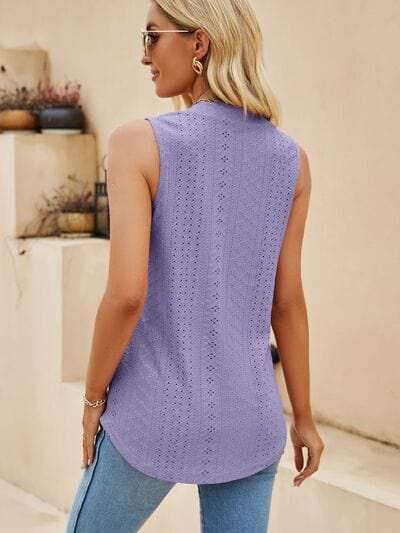 Eyelet Notched Tank - Trendsi - Flyclothing LLC