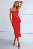 Cutout Strapless Drawstring Detail Split Bandage Dress - Trendsi - Flyclothing LLC