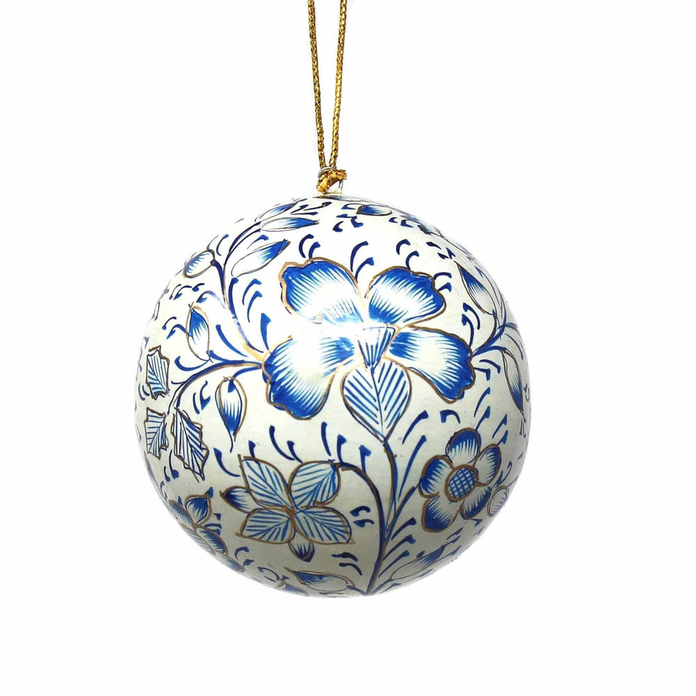 Handpainted Ornaments, Blue Floral - Pack of 3 - Asha Handicrafts - Flyclothing LLC