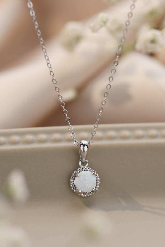 Opal Round Pendant Chain Necklace - Trendsi - Flyclothing LLC