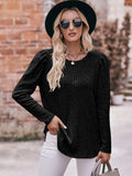 Round Neck Puff Sleeve Ribbed Top - Trendsi - Flyclothing LLC