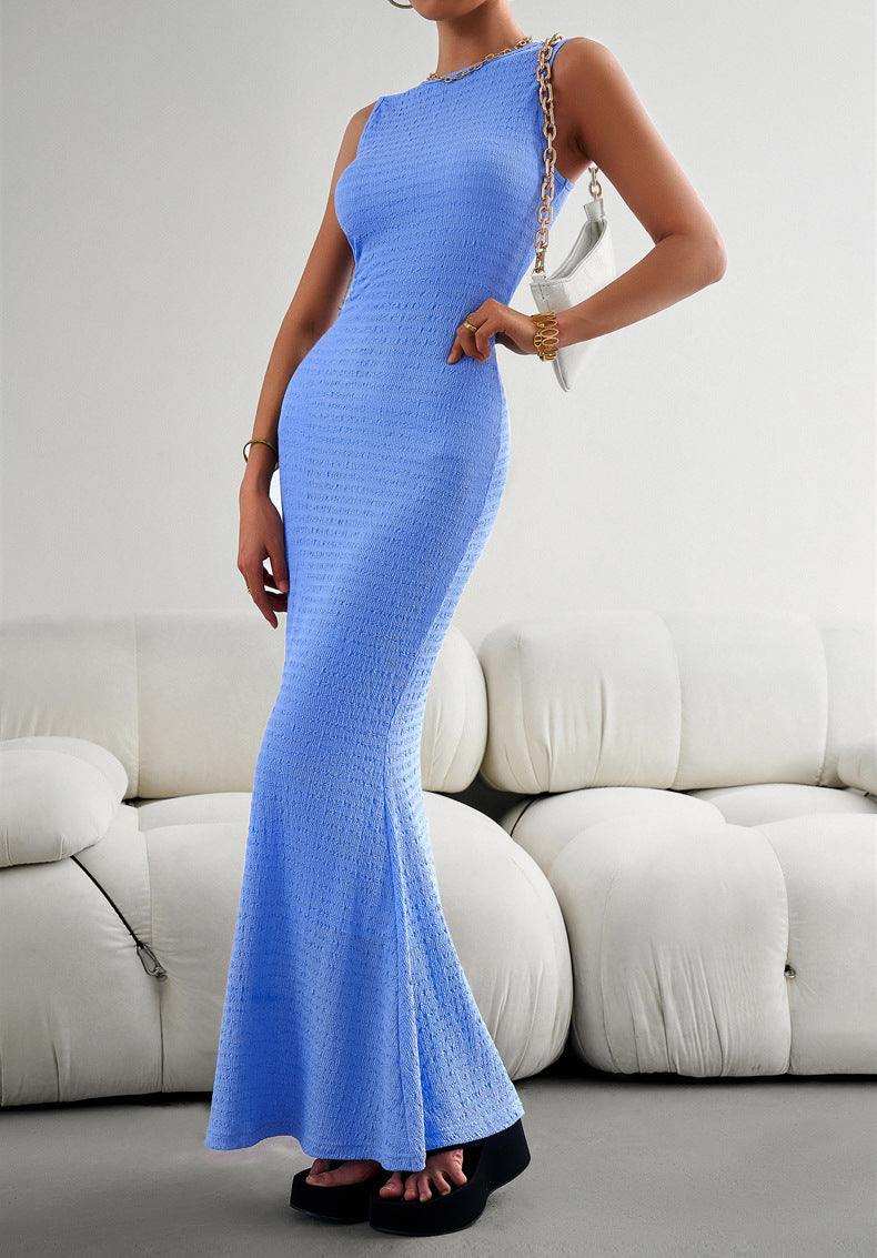 Round Neck Sleeveless Maxi Fishtail Dress - Trendsi - Flyclothing LLC