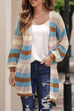 Full Size Striped Long Sleeve Openwork Cardigan - Trendsi - Flyclothing LLC