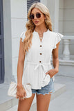 Eyelet Notched Cap Sleeve Blouse - Trendsi - Flyclothing LLC