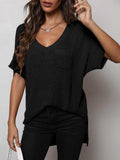 V-Neck Slit High-Low Knit Top - Trendsi - Flyclothing LLC