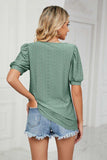 Eyelet Puff Sleeve Round Neck Top - Trendsi - Flyclothing LLC
