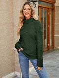Cable-Knit Mock Neck Sweater - Trendsi - Flyclothing LLC