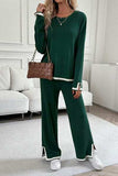 Contrast Trim Round Neck Top and Pants Set - Trendsi - Flyclothing LLC