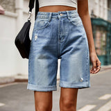 Distressed Buttoned Denim Shorts with Pockets - Trendsi - Flyclothing LLC