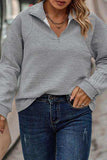 Plus Size Quarter Zip Long Sleeve T-Shirt - Trendsi - Flyclothing LLC