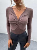 Twist Front V-Neck Long Sleeve Bodysuit - Trendsi - Flyclothing LLC