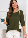 Rolled Round Neck Dropped Shoulder Slit Sweater - Trendsi - Flyclothing LLC