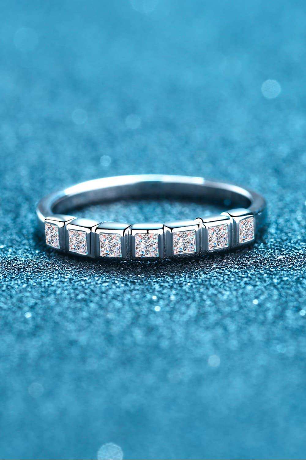 Moissanite Rhodium-Plated Half-Eternity Ring - Trendsi - Flyclothing LLC