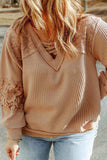 Plus Size Waffle -Knit V-Neck Long Sleeve Blouse - Trendsi - Flyclothing LLC