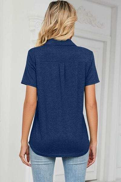 Johnny Collar Short Sleeve Blouse - Trendsi - Flyclothing LLC