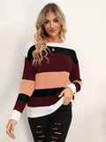Striped Round Neck Dropped Shoulder Sweater - Trendsi - Flyclothing LLC