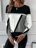 Contrast Round Neck Long Sleeve T-Shirt - Trendsi - Flyclothing LLC
