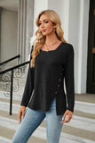 Square Neck Long Sleeve Slit T-Shirt - Trendsi - Flyclothing LLC