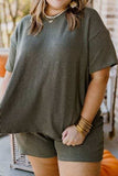 Plus Size Round Neck Top and Pocketed Shorts Set - Trendsi - Flyclothing LLC