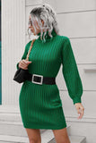 Ribbed Turtle Neck Long Sleeve Mini Sweater Dress - Trendsi - Flyclothing LLC