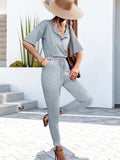 Buttoned Half Sleeve Round Neck Jumpsuit - Trendsi - Flyclothing LLC