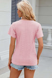 Eyelet Surplice Short Sleeve T-Shirt - Trendsi - Flyclothing LLC