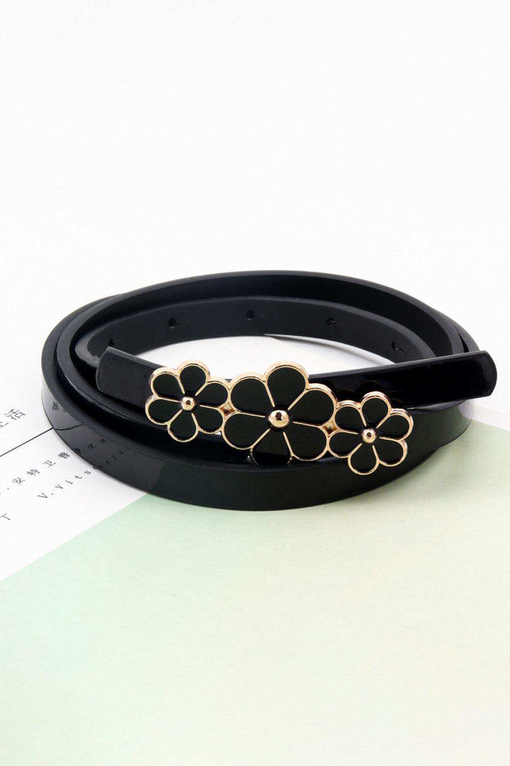 Flower Decor Skinny PU Belt - Trendsi - Flyclothing LLC