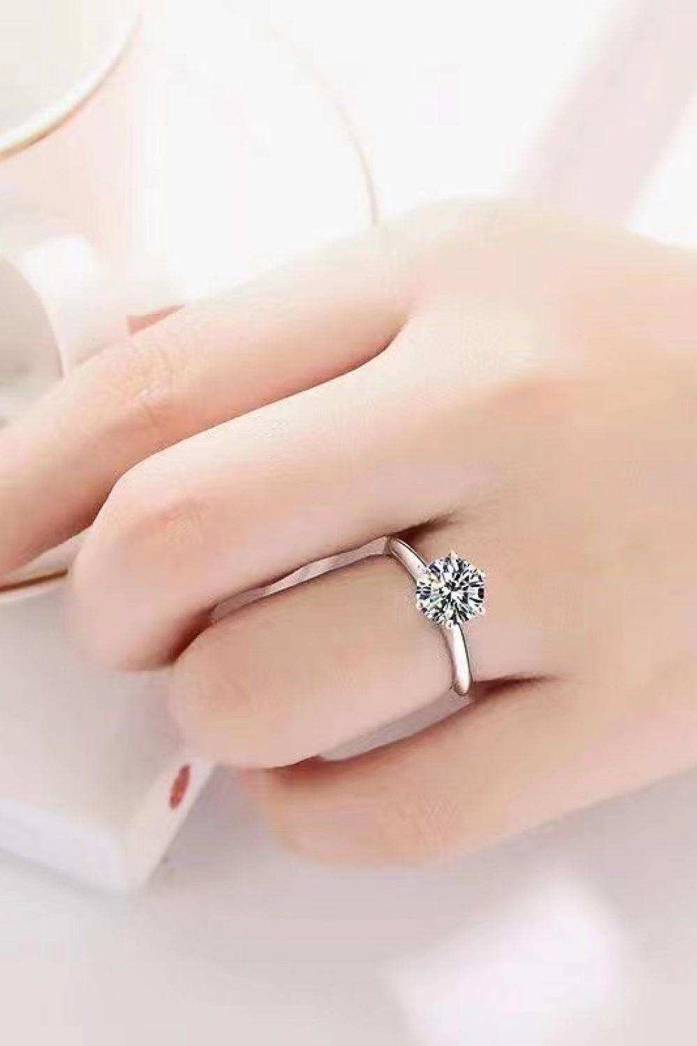 925 Sterling Silver Moissanite 6-Prong Ring - Trendsi - Flyclothing LLC