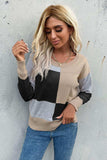 Color Block Ribbed Trim Round Neck Knit Pullover - Trendsi - Flyclothing LLC