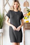 Ribbed Round Neck Short Sleeve Dress - Trendsi - Flyclothing LLC