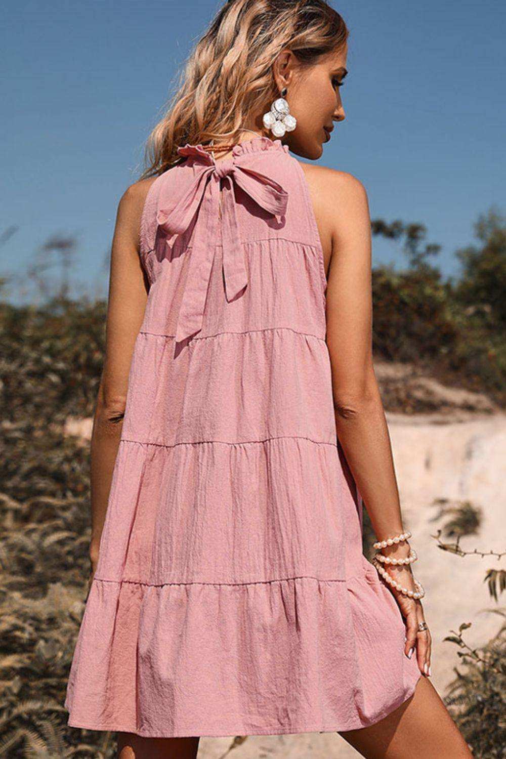 Tie Back Sleeveless Tiered Dress - Trendsi - Flyclothing LLC