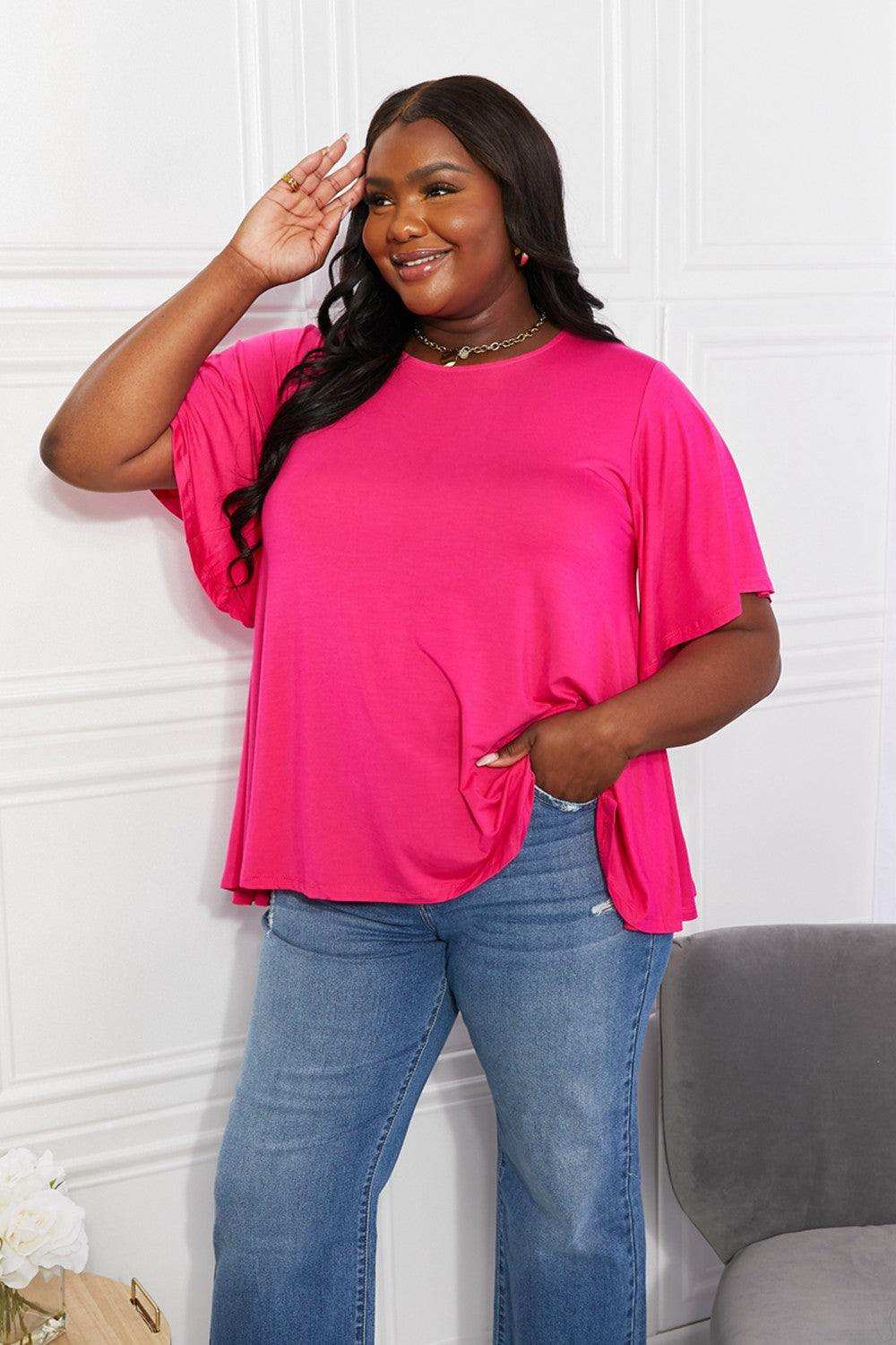 Yelete Full Size More Than Words Flutter Sleeve Top - Trendsi - Flyclothing LLC