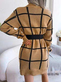 Plaid Round Neck Dropped Shoulder Sweater Dress - Trendsi - Flyclothing LLC