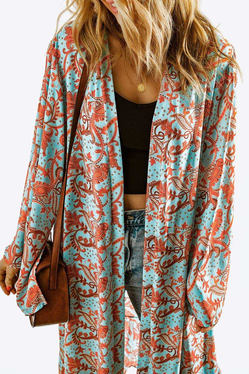 Printed Open Front Duster Cardigan - Trendsi - Flyclothing LLC
