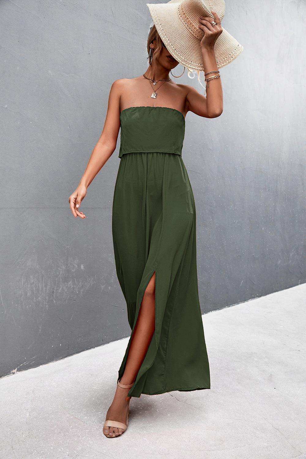 Strapless Split Maxi Dress - Trendsi - Flyclothing LLC