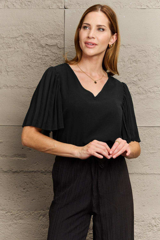 V-Neck Flutter Sleeve Blouse - Trendsi - Flyclothing LLC