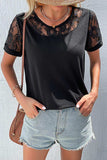 Spliced Lace Round Neck Short Sleeve Top - Trendsi - Flyclothing LLC