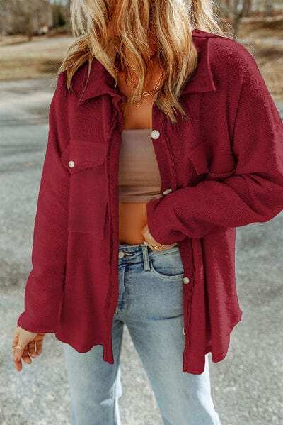 Pocketed Button Up Droppped Shoulder Jacket - Trendsi - Flyclothing LLC