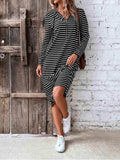 Striped Zip Front Hooded Dress - Trendsi - Flyclothing LLC