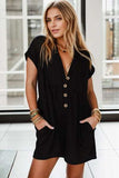 Pocketed V-Neck Short Sleeve Romper - Trendsi - Flyclothing LLC