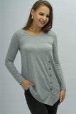 Buttoned Long Sleeve Round Neck Tee - Trendsi - Flyclothing LLC