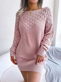 Openwork Boat Neck Sweater Dress - Trendsi - Flyclothing LLC